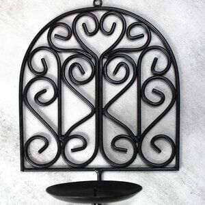 Vintage Arch and Scrolls Wall Candle Sconce Black Metal Small 9-3/4" x 7"